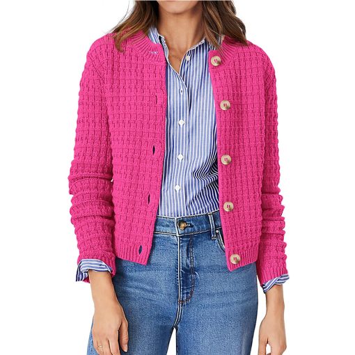 Women's Solid Color Commute Knitted Cardigan Casual Sweater Coat - Image 3