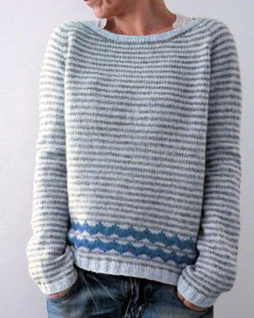 Women's Fashion Round Neck Multicolor Loose Leisure Pullover Knitwear Sweater - Image 4