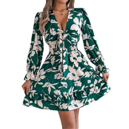Women's Casual Flower Half Sleeve Ruffled A-line Dress - Image 5