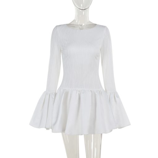 Fall Slim Fit Texture Long Sleeve Ruffled Mini Dress - Image 6