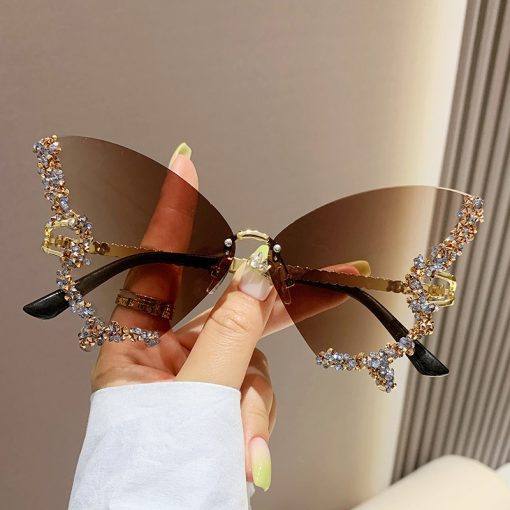 Luxury Diamond Butterfly Sunglasses Women Brand Y2K Vintage Rimless Oversized Sun Glasses Ladies Eyewear Shades - Image 5