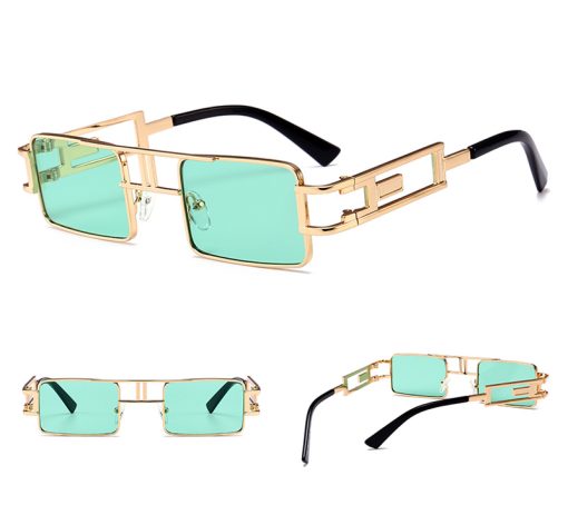 mens rectangular sunglasses steampunk men metal frame gold black red flat top square sun glasses for women - Image 6
