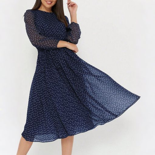 European And American Leisure Vacation Style Polka Dot Long Sleeve Maxi Dress - Image 4