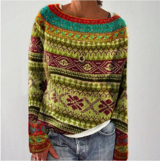 Women's Fashion Round Neck Multicolor Loose Leisure Pullover Knitwear Sweater - Image 9