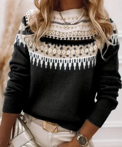 Women's Round Neck Multicolor Loose Fashion Pullover Sweater