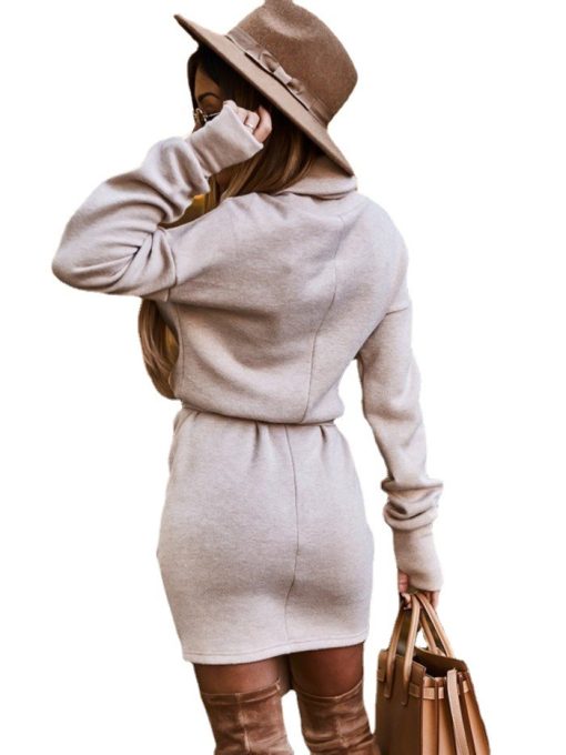 High Collar Belt Fashion Long Sleeve Skirt - Image 4