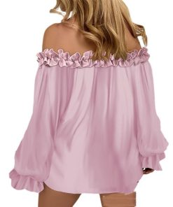 Casual Blouses Shoulder Off-Shoulder Long Sleeve Top Lotus Leaf Sleeve Shirt Loose Women's Clothing