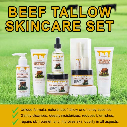 Butter Honey Seven-piece Facial Cleanser Face Cream Lipstick Protective Cream Body Lotion Facial Scrub Beef Fat Set - Image 3