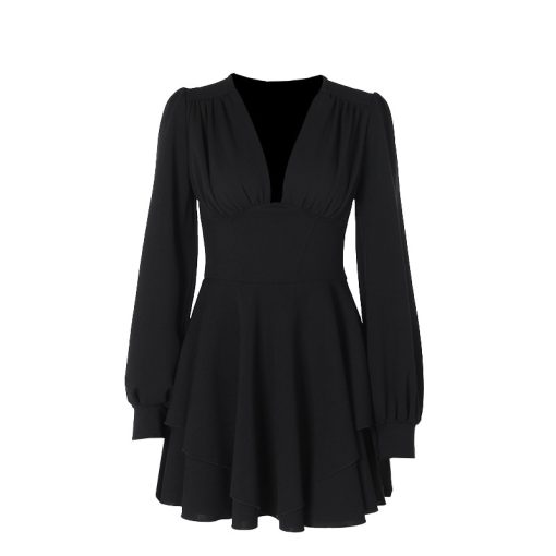 Elegant Slim V-neck Pleated Dress Women - Image 3