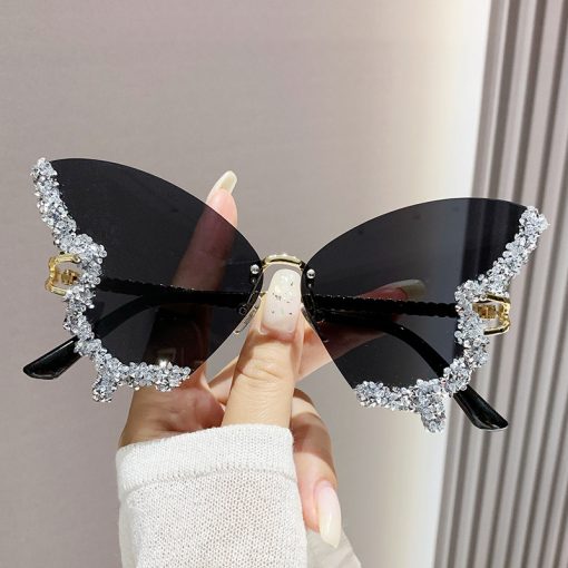 Luxury Diamond Butterfly Sunglasses Women Brand Y2K Vintage Rimless Oversized Sun Glasses Ladies Eyewear Shades - Image 9