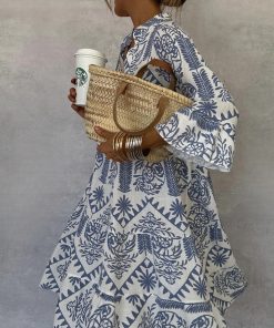 Dress Printed 34 Sleeves Shirt For Women
