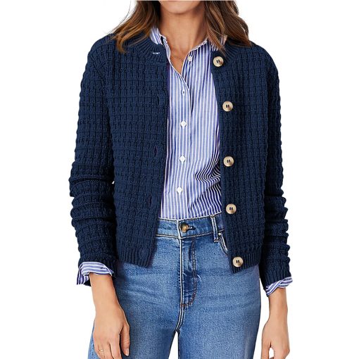 Women's Solid Color Commute Knitted Cardigan Casual Sweater Coat - Image 6