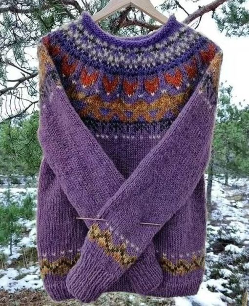 Women's Round Neck Multicolor Loose Fashion Pullover Sweater - Image 4