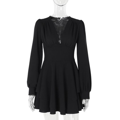 Elegant Slim V-neck Pleated Dress Women - Image 5