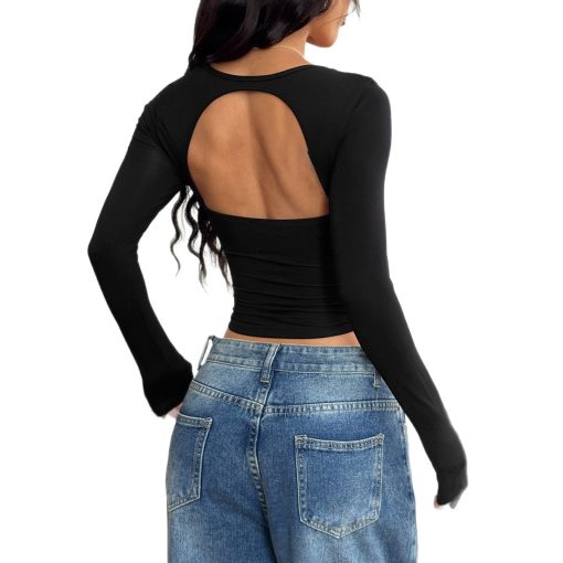 Women's Solid Color Long-sleeved Bottoming Shirt T-shirt - Image 4
