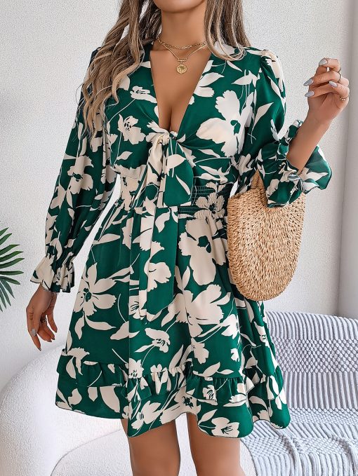 Women's Casual Flower Half Sleeve Ruffled A-line Dress - Image 4
