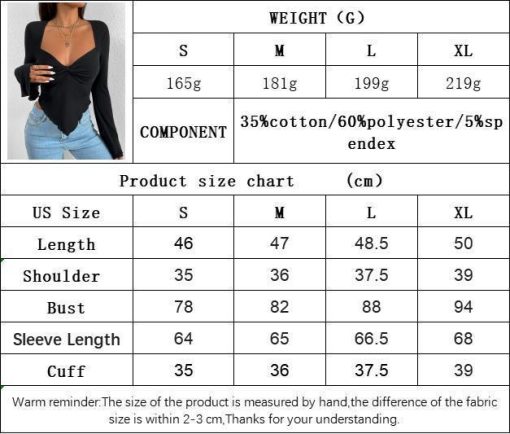 V-neck Flared Sleeves Waist Trimming Knitted Long Sleeve T-shirt - Image 8