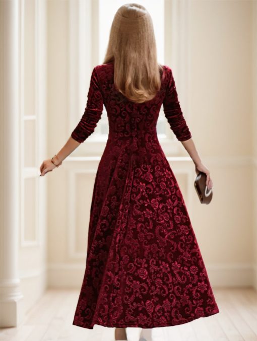 Floral Paisley Pattern Velvet Dress - Image 5