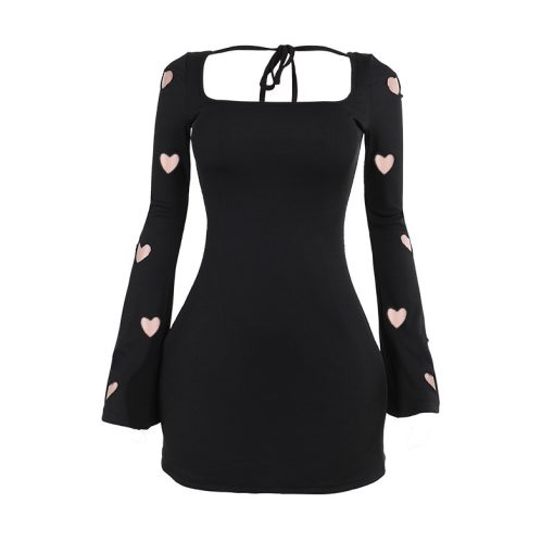 Slim-fit Knitted Love Burning Flower Long Sleeve Dress - Image 3