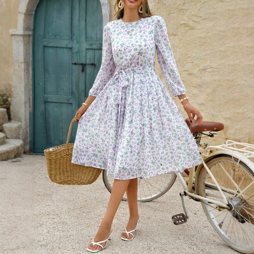 European And American Leisure Vacation Style Polka Dot Long Sleeve Maxi Dress - Image 6