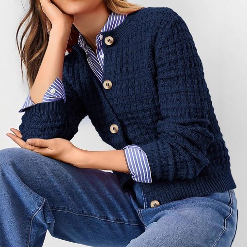 Women's Solid Color Commute Knitted Cardigan Casual Sweater Coat - Image 9