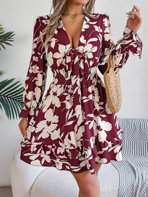 Women's Casual Flower Half Sleeve Ruffled A-line Dress - Image 6