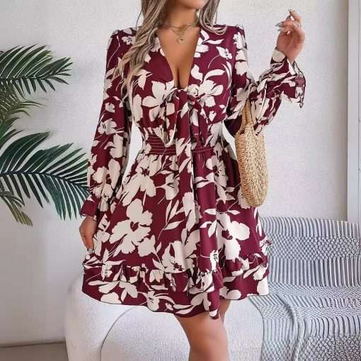 Women's Casual Flower Half Sleeve Ruffled A-line Dress - Image 8