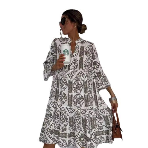 Dress Printed 34 Sleeves Shirt For Women - Image 6