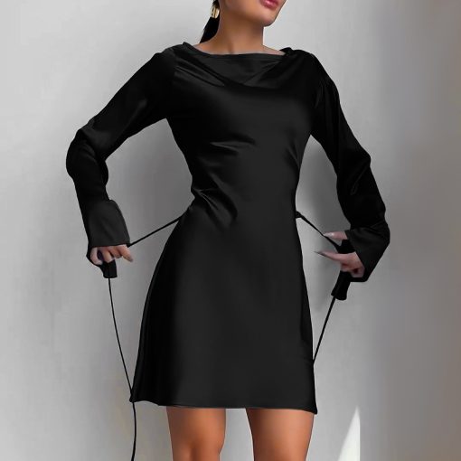 Waist Trimming Lace Up Satin Dress Women's Bag Hip Skirt - Image 5