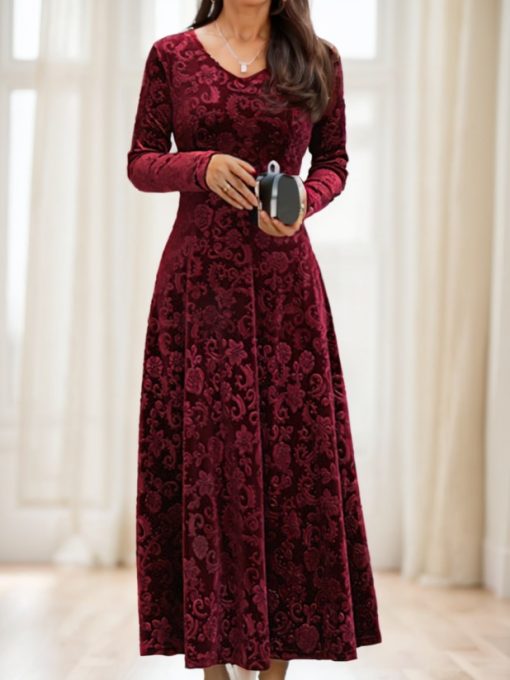 Floral Paisley Pattern Velvet Dress - Image 3