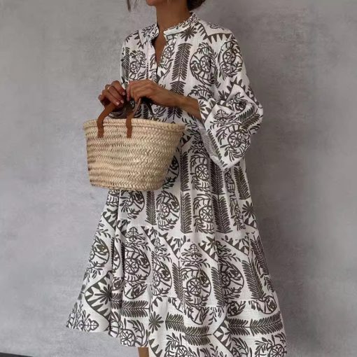 Dress Printed 34 Sleeves Shirt For Women - Image 5