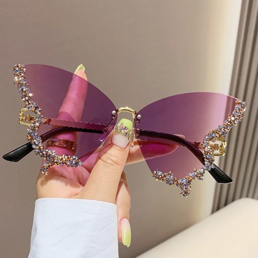 Luxury Diamond Butterfly Sunglasses Women Brand Y2K Vintage Rimless Oversized Sun Glasses Ladies Eyewear Shades - Image 3