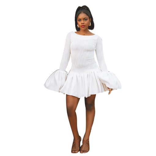 Round-neck Flared Sleeves Long Sleeve Ruffles Dress - Image 6