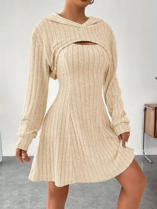 New Fashion Fall Winter Hooded Shawl Long-sleeved Vest Short Skirt Two-piece Set - Image 8