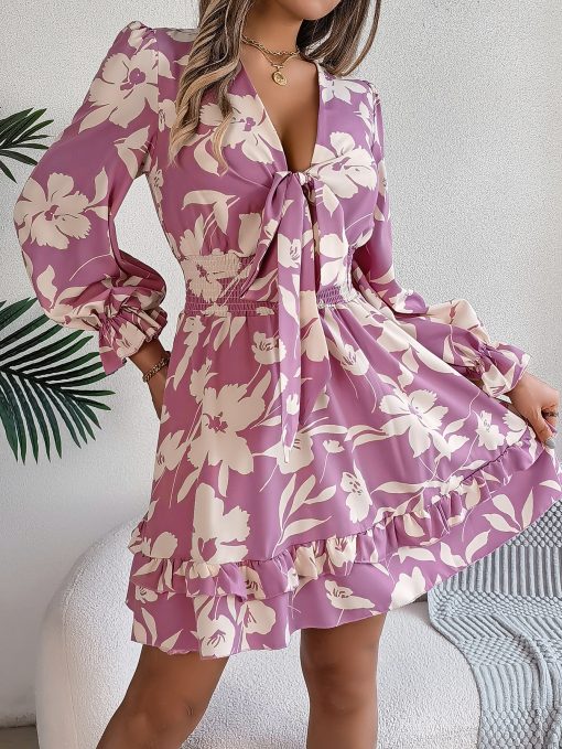 Women's Casual Flower Half Sleeve Ruffled A-line Dress - Image 2