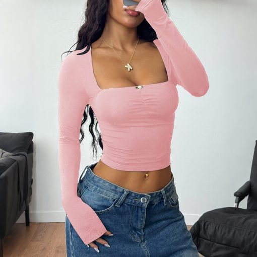 Women's Solid Color Long-sleeved Bottoming Shirt T-shirt - Image 2