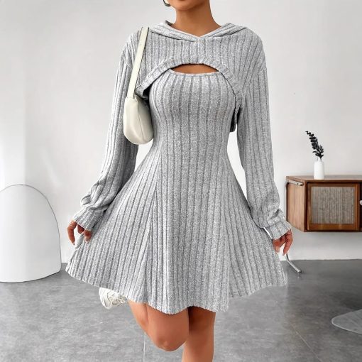 New Fashion Fall Winter Hooded Shawl Long-sleeved Vest Short Skirt Two-piece Set - Image 10