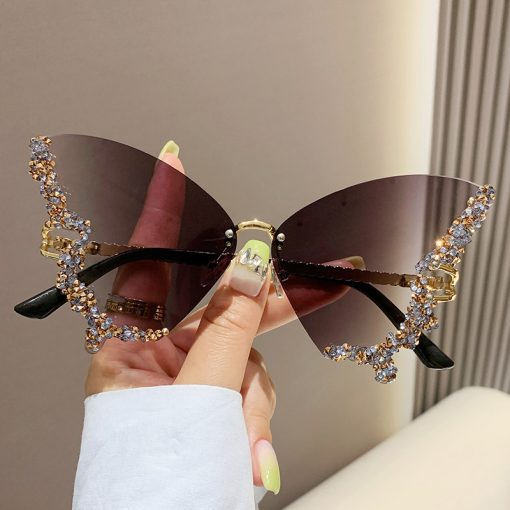 Luxury Diamond Butterfly Sunglasses Women Brand Y2K Vintage Rimless Oversized Sun Glasses Ladies Eyewear Shades - Image 6