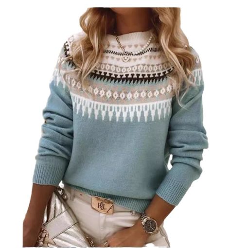 Women's Round Neck Multicolor Loose Fashion Pullover Sweater - Image 6