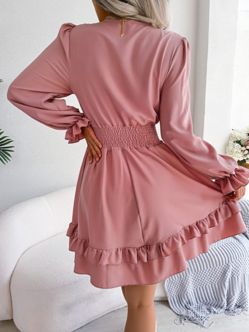 Spring And Summer European And American Leisure Lace-up Waist-tight Wooden Ear Swing Dress - Image 7