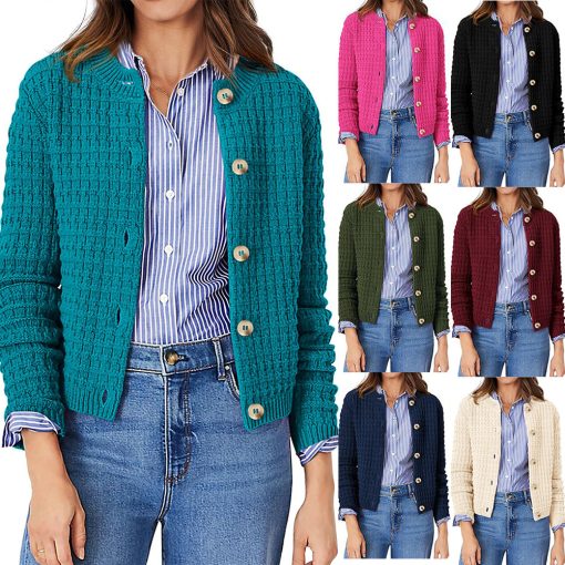 Women's Solid Color Commute Knitted Cardigan Casual Sweater Coat - Image 8
