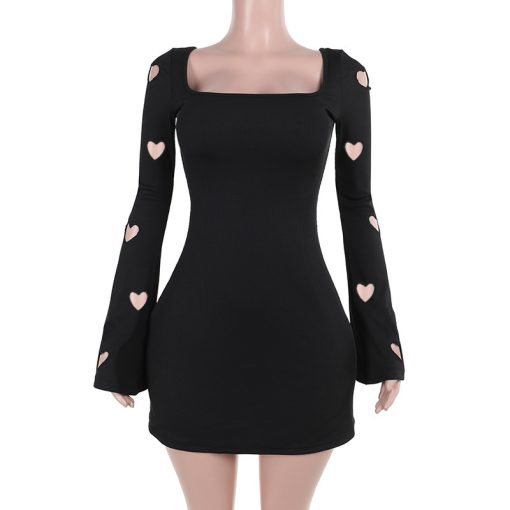 Slim-fit Knitted Love Burning Flower Long Sleeve Dress - Image 5
