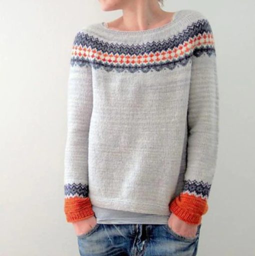 Women's Fashion Round Neck Multicolor Loose Leisure Pullover Knitwear Sweater - Image 6