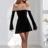 Contrast Color Laminated Chest Wrap Long Sleeve Dress