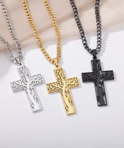 Stainless Steel Lucky Tree Cross Necklace Ornament