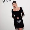 Slim-fit Knitted Love Burning Flower Long Sleeve Dress