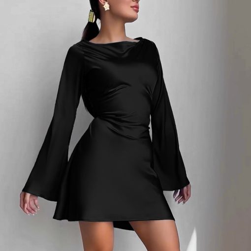 Waist Trimming Lace Up Satin Dress Women's Bag Hip Skirt - Image 4