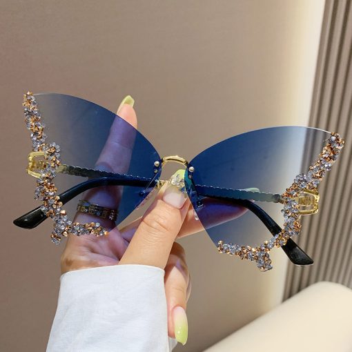 Luxury Diamond Butterfly Sunglasses Women Brand Y2K Vintage Rimless Oversized Sun Glasses Ladies Eyewear Shades - Image 8