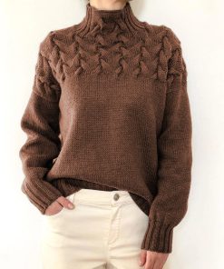 Fashion Cable Woven Detail High Collar