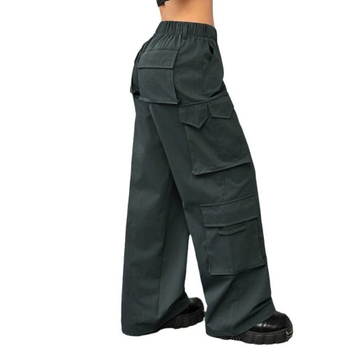 Casual Pants Elastic Waist High Waist Wide-leg Workwear Trousers - Image 5
